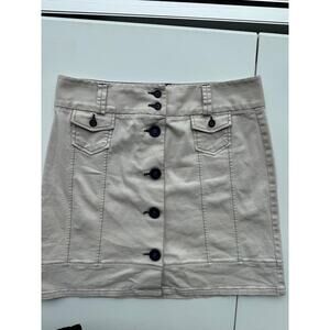 LL Bean Beige Canvas A-Line Visible Stitching Button-Front Skirt 12 EUC Cotton